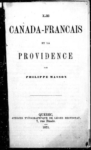 Le Canada-français et la providence by Philippe Masson cover