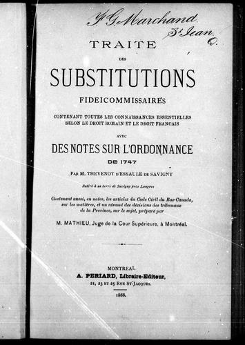 Traité des substitutions fidéicommissaires