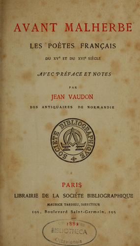 Avant Malherbe by Jean Vaudon cover