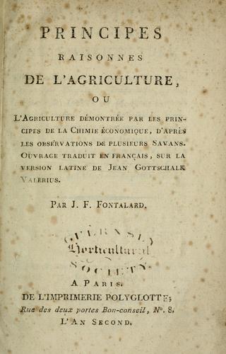 Principes raisonnes de l'agriculture by Johan Gottschalk Wallerius cover