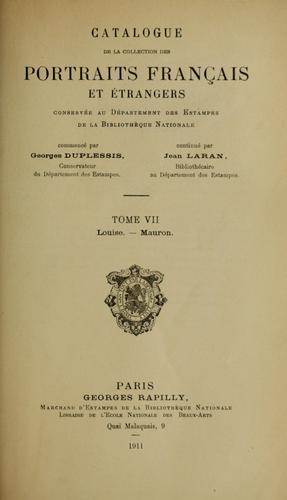 Catalogue de la collection des portraits français et étrangers conservée au Département des estampes de la Bibliothèque nationale by Bibliothèque nationale (France). Cabinet des estampes. cover