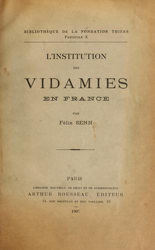 L'institution des vidamies en France by Félix Senn cover