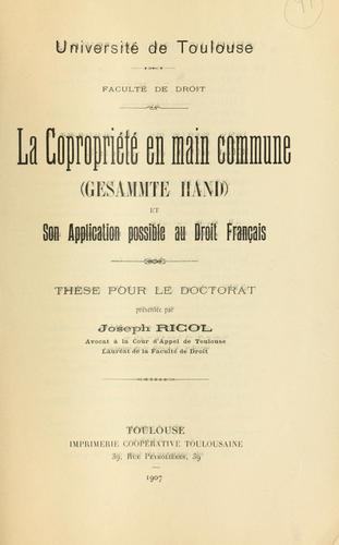 La copropriété en main commune by Joseph Ricol cover