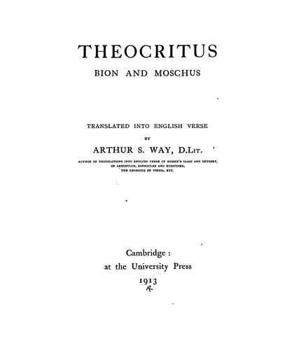 Theocritus, Bion and Moschus