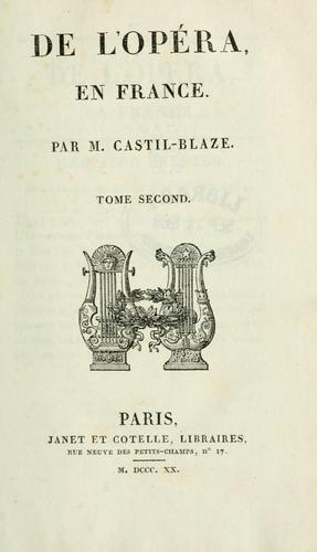 De l'opéra en France by Castil-Blaze cover