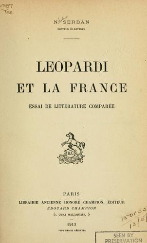 Leopardi et la France by Nicolas Serban cover