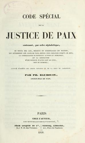 Code spécial de la Justice de Paix by France cover