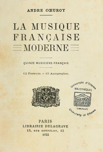 La musique française moderne by André Coeuroy cover