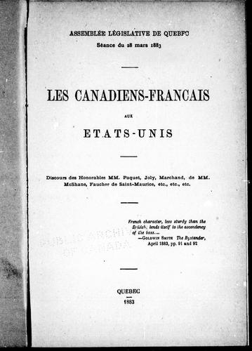 Les Canadiens-français aux Etats-Unis by Etienne Théodore Pâquet cover