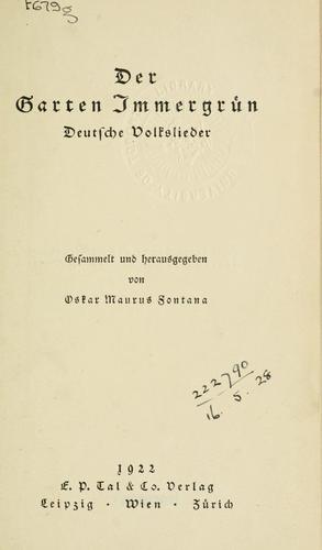 Der Garten immergrün by Oskar Maurus Fontana cover