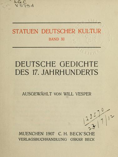 Deutsche Gedichte des 17. Jahrhunderts by Vesper, Will cover