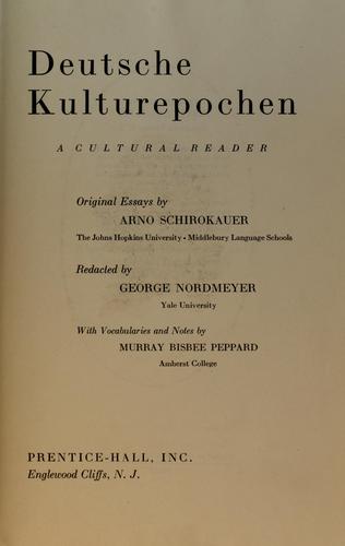 Deutsche Kulturepochen, a cultural reader by Arnold Schirokauer cover