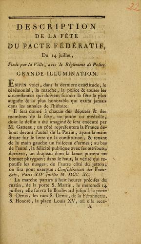 Description de la fête du pacte fédératif, du 14 juillet by Paris (France) cover