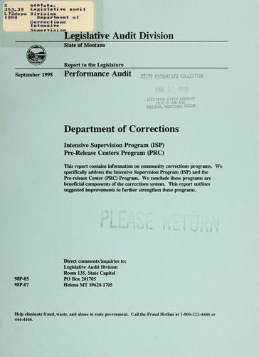 Department of Corrections Intensive Supervision Program (ISP), Pre-release Centers Program (PRC)