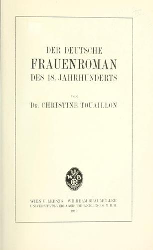 Der deutsche Frauenroman des 18. Jahrhunderts by Christine Touaillon cover