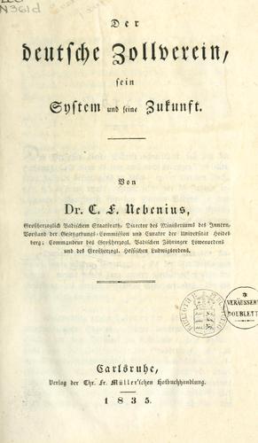 Der deutsche Zollverein by Karl Friedrich Nebenius cover