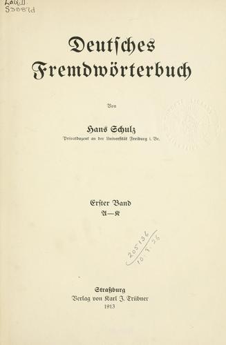 Deutsches Fremdwörterbuch by Schulz, Hans cover