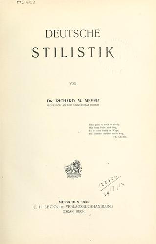 Deutsche Stilistik by Richard Moritz Meyer cover