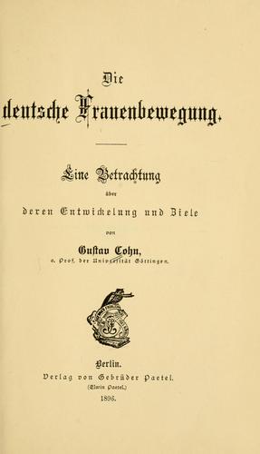 Die deutsche Frauenbewegung by Cohn, Gustav cover