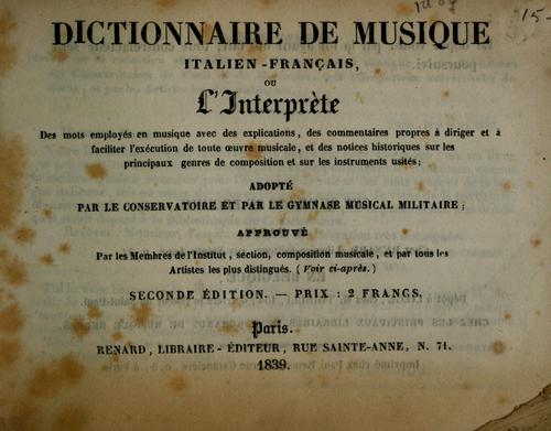 Dictionnaire de musique Italien-Français by Gaetano Moreali cover