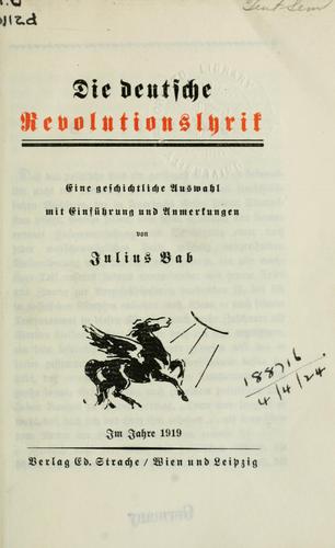 Die deutsche Revolutionslyrik by Julius Bab cover