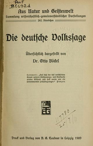 Die deutsche Volkssage by Otto Böckel cover