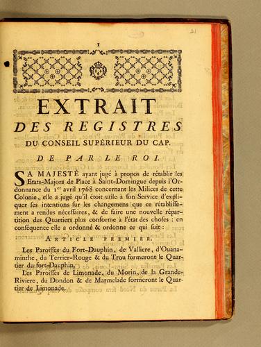 Extrait des registres du Conseil supérieur du Cap. De par le Roi by Cap-Français (Haiti). Conseil supérieur cover