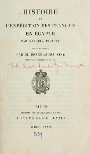 Histoire de l'expédition des français en Égypte by Al-Turki Nikula ibn Yusuf cover