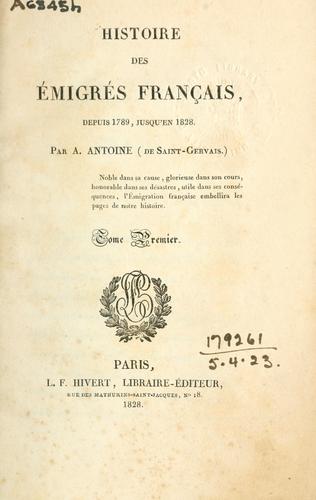 Histoire des émigrés français by A. Antoine cover