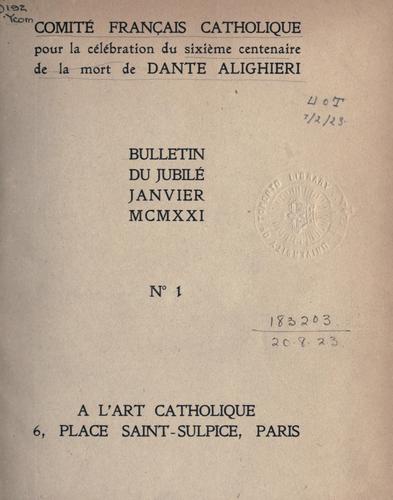 Bulletins du jubilé, No. 1-5 by Comité Français Catholique pour la Célebration du Sixième Centenaire de la Mort de Dante Alighieri cover