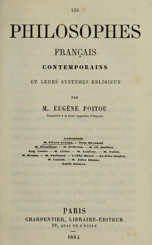 Les philosophes français contemporains et leurs systèmes religieux by Eugene Poitou cover