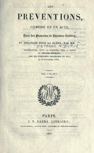 Les préventions, comédie en un acte by Jean Baptiste Rose Bonaventure Violet d' Épagny cover