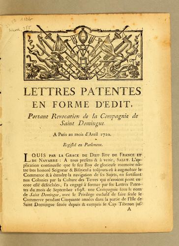 Lettres patentes en forme d'édit, portant revocation de la compagnie de Saint Domingue by France cover