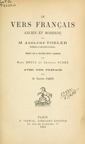Le vers français ancien et moderne by Adolf Tobler cover