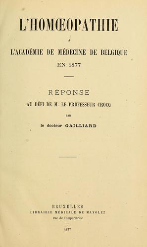 L'homoeopathie à l'Académie de médecine de Belgique en 1877
