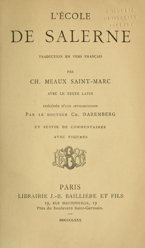 L'École de Salerne by Charles Meaux Saint-Marc cover