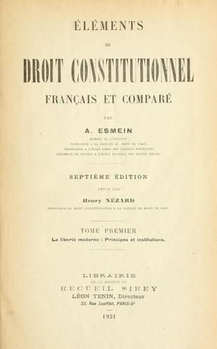 Éléments de droit constitutionnel français et comparé by A. Esmein cover