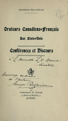 Orateurs canadiens-français aus États-Unis by Georges Bellerive cover