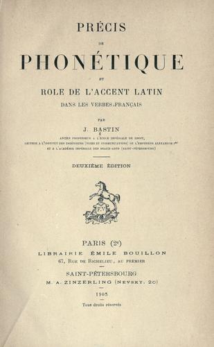 Précis de phonétique by Bastin, Jean cover