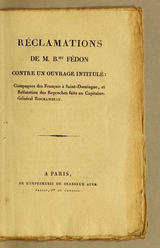 Réclamations de M. Bmy Fédon contre un ouvrage intitulé by Barthelémy Fédon cover