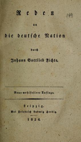 Reden an die deutsch nation by Johann Gottlieb Fichte cover
