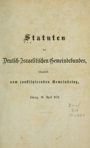 Statuten des Deutsch-Israelitischen Gemeindebundes by Deutsch-Israelitischer Gemeindebund.* cover