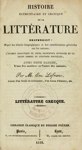Histoire élémentaire et critique de la littérature by Em Lefranc cover