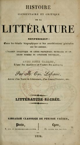 Histoire élémentre et critique de la littérature by Em Lefranc cover