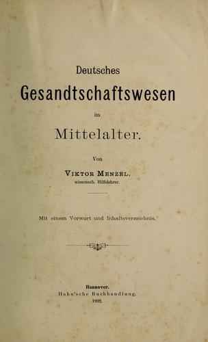 Deutsches Gesandtschaftswesen in Mittelalter by Viktor Menzel cover