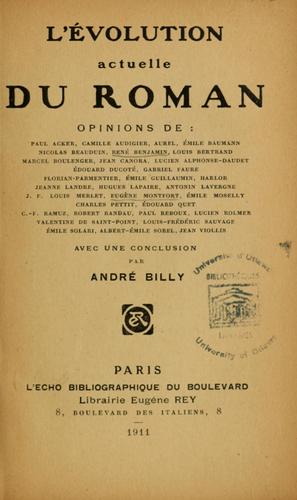 L'Évolution actuelle du roman by Acker, Paul cover