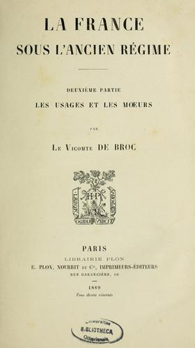 La France sous l'ancien régime by Broc, Hervé de vicomte cover