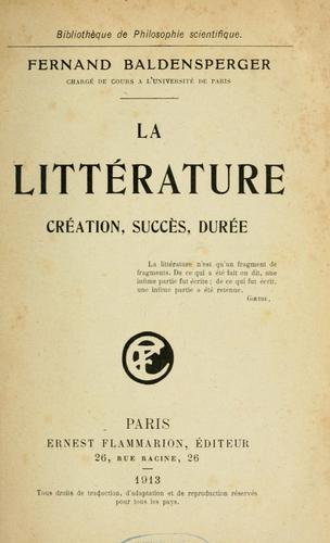 La littérature by Baldensperger, Fernand cover