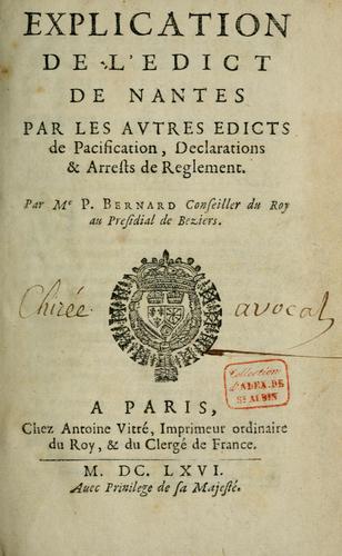 Explication de l'Edict de Nantes by France cover