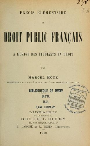 Précis élémentaire de droit public français by Marcel Moye cover